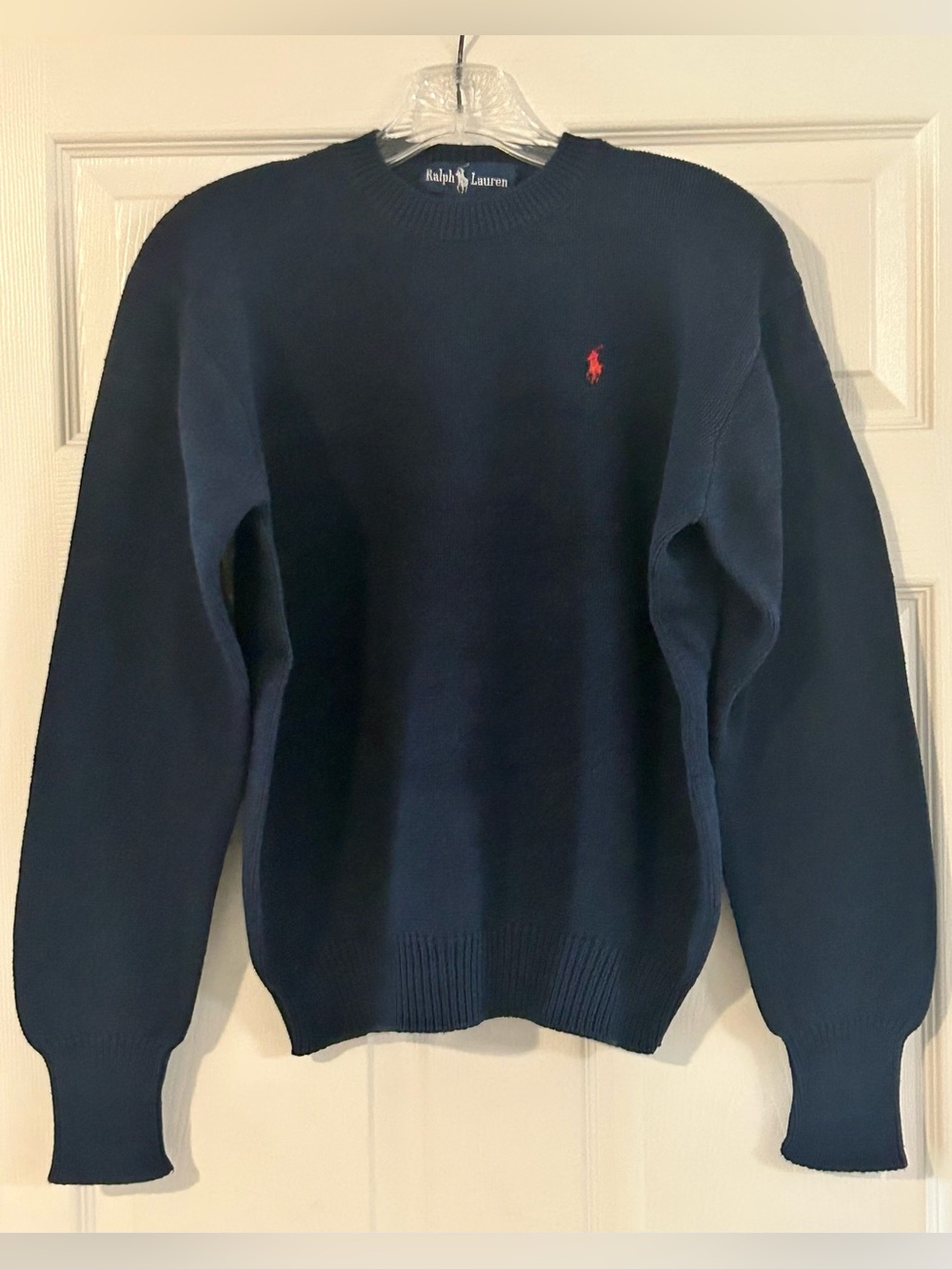 Ralph Lauren Vintage 100% Cotton Knit Dark Navy Blue Crew Neck Sweater